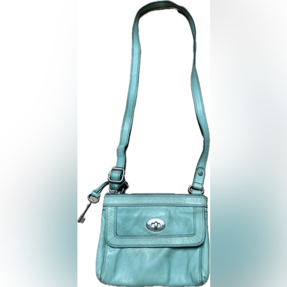 Fossil Mint Green Leather Crossbody Bag with Turn-Lock
